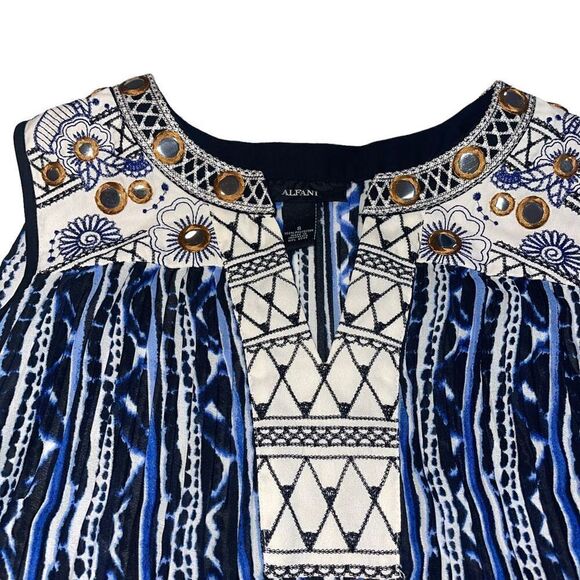 Alfani Blue & White Sheer Embroidered Tank Top - Size 8 - Picture 7 of 7
